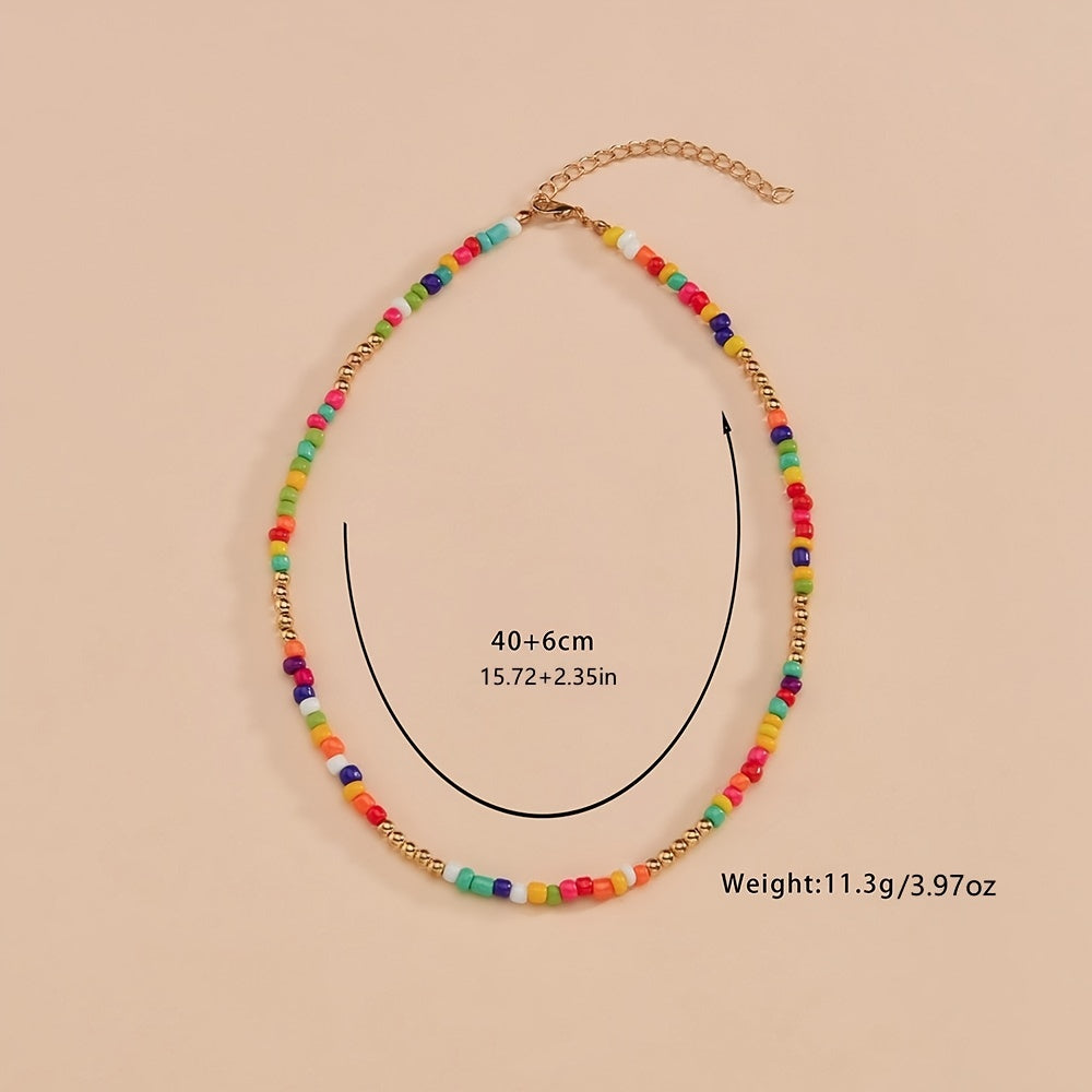 Colorful Rice Beads Boho Choker Necklace for Women