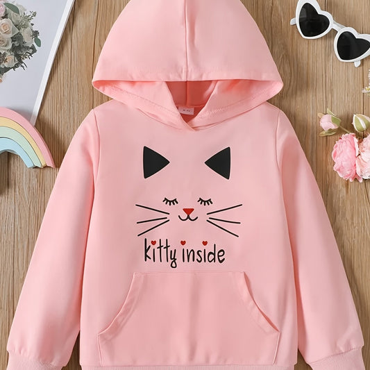Girls Cat Graphic Hoodie Sports Pocket Sweatshirt Top Spring Clothes