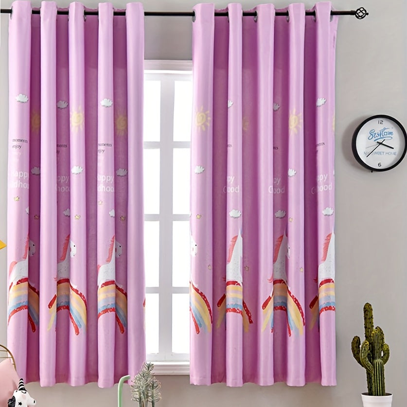 Rainbow Horse Curtain for Kids Rooms, Grommet Top Curtain, Home Decor