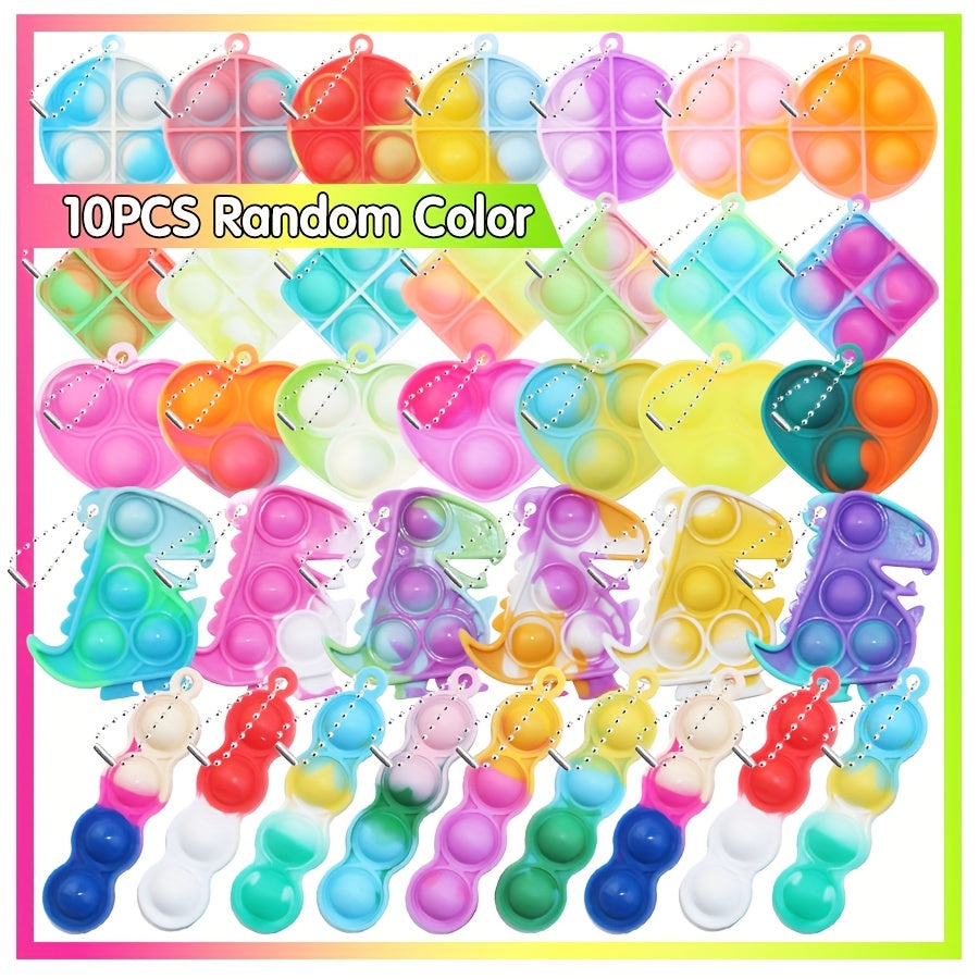10pcs Mini Pop Toys Keychains Assorted Colors 5 Unique Shapes