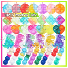 10pcs Mini Pop Toys Keychains Assorted Colors 5 Unique Shapes
