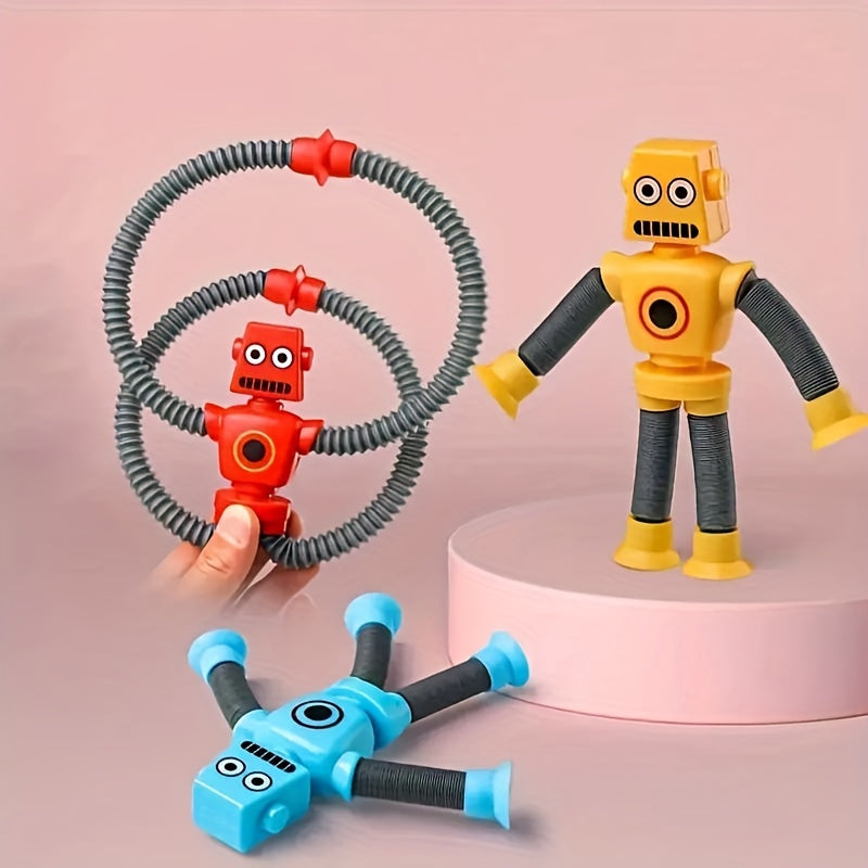 4pcs Stretchable Robot Toys with Suction Cups Durable Plastic Assorted Colors