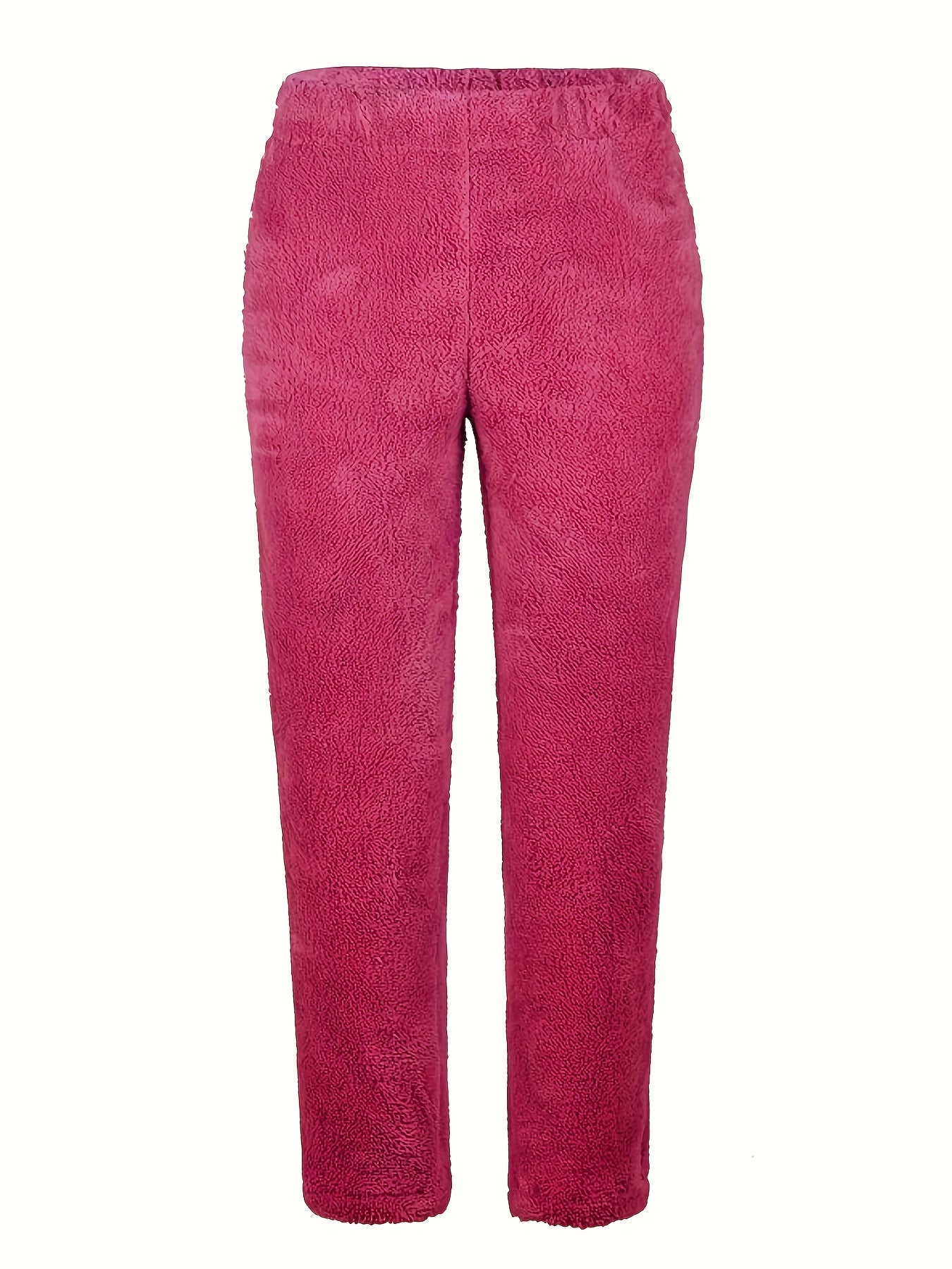  Solid Fleece Elastic Straight Leg Trousers