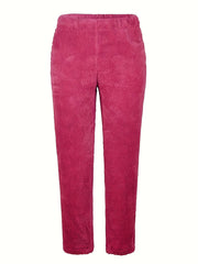  Solid Fleece Elastic Straight Leg Trousers