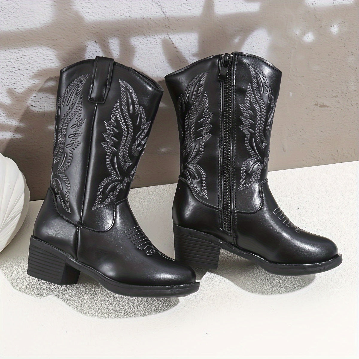 Vintage Floral Embroidered Boots Lightweight Zipper Closure