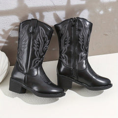 Vintage Floral Embroidered Boots Lightweight Zipper Closure