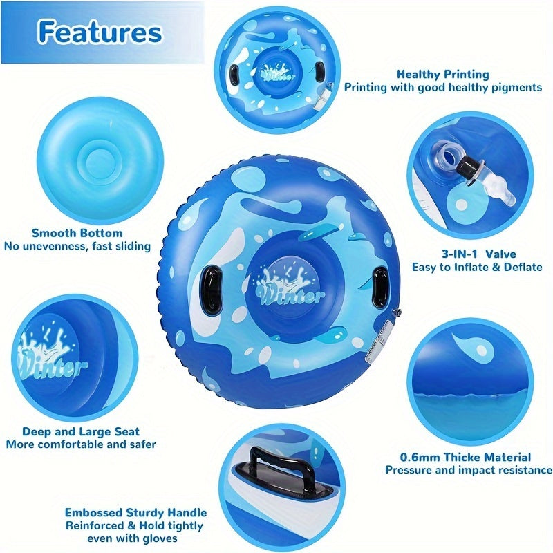 Winter Snow Tube Inflatable Sled Heavy Duty Hard Bottom Sled