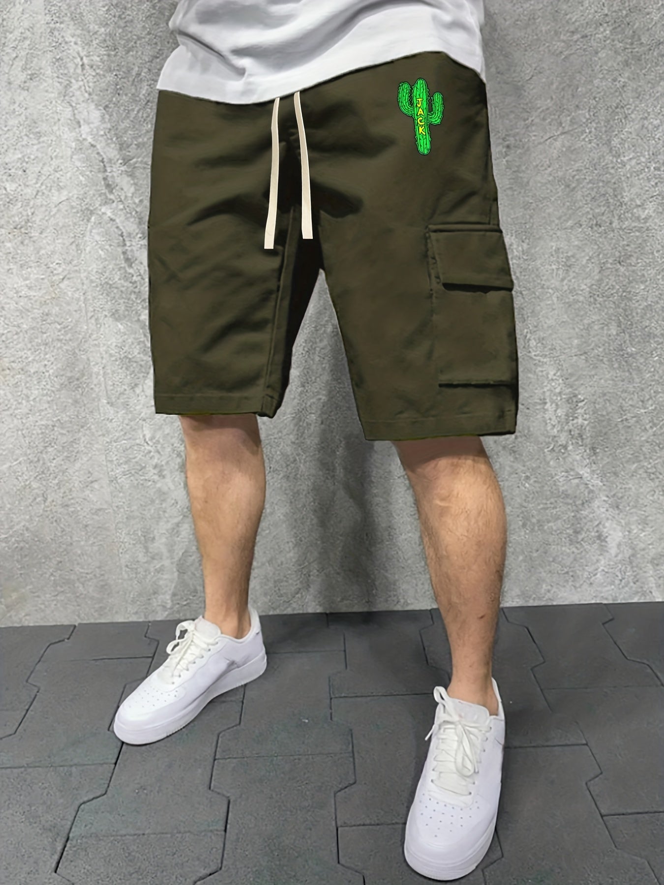 Men's Comfy Cactus Cargo Shorts Elastic Waist Drawstring