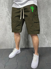Men's Comfy Cactus Cargo Shorts Elastic Waist Drawstring