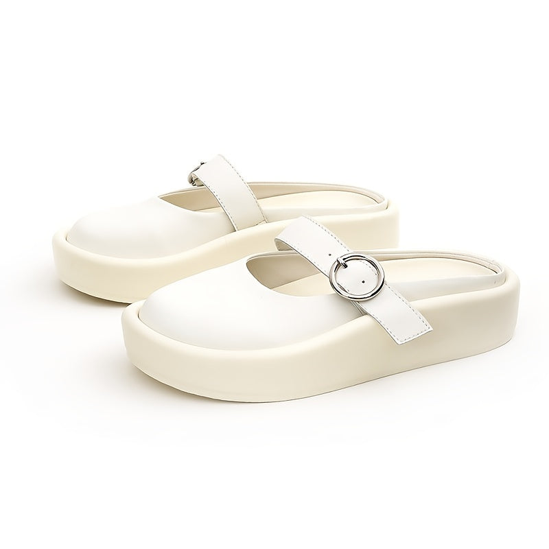 Women's Summer Sandals Closed Toe Slip On Beach Slippers Round Buckle
