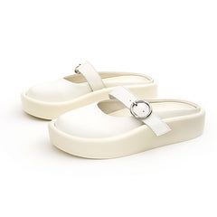 Women's Summer Sandals Closed Toe Slip On Beach Slippers Round Buckle