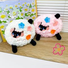 Cartoon Lamb Shaped Embroidery Shoulder Bag Soft Plush Storage Bag