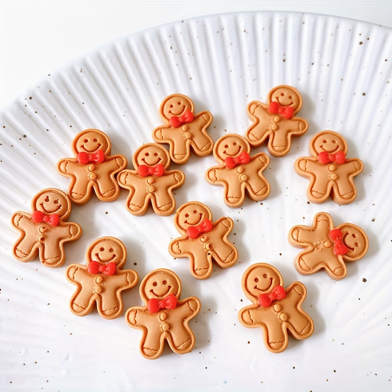 10pcs Christmas Gingerbread Man Resin Ornament DIY Decoration Accessories