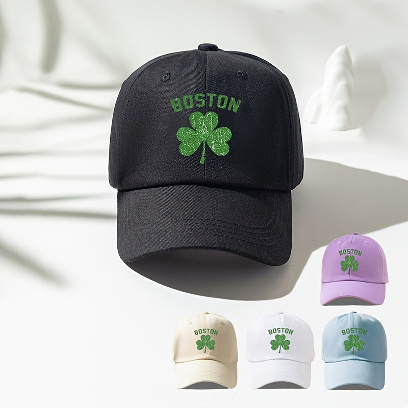 Lucky Clover BOSTON Baseball Cap Washed Distressed Sports Hat