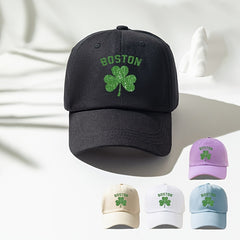 Lucky Clover BOSTON Baseball Cap Washed Distressed Sports Hat