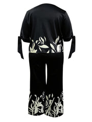 Women's Plus Floral Print Knot Split Top & Wide Leg Pants Set