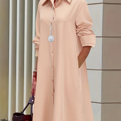 Plus Solid Button Up Long Sleeve Shirt Dress