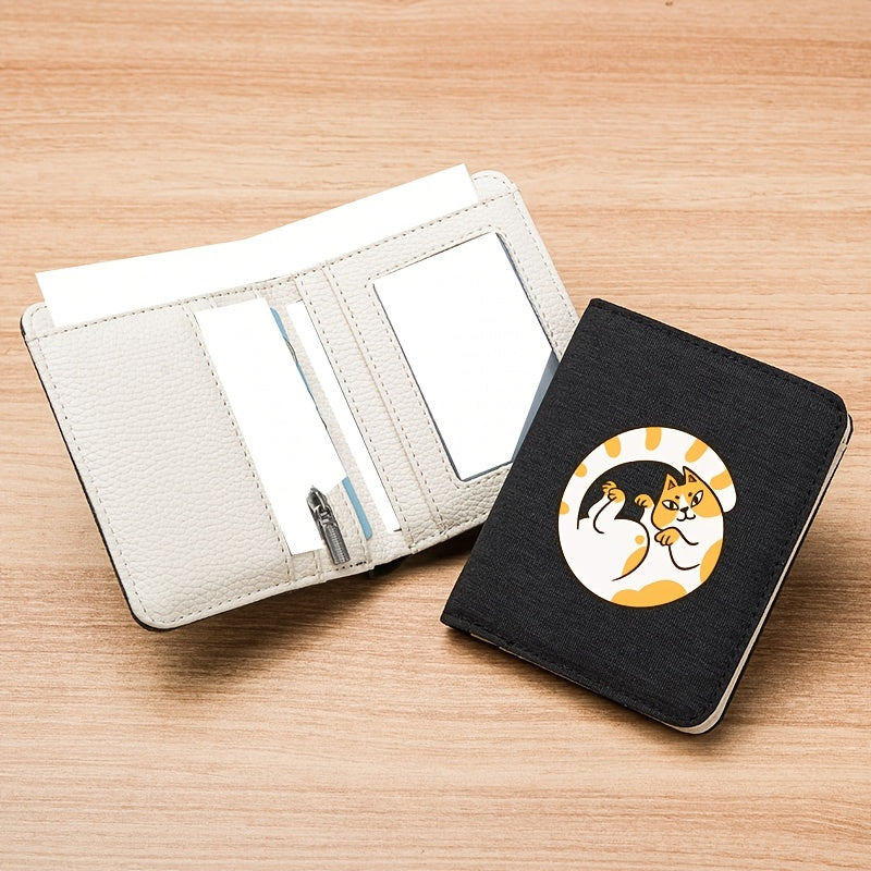 Canvas Cat Pattern Men's Compact Wallet