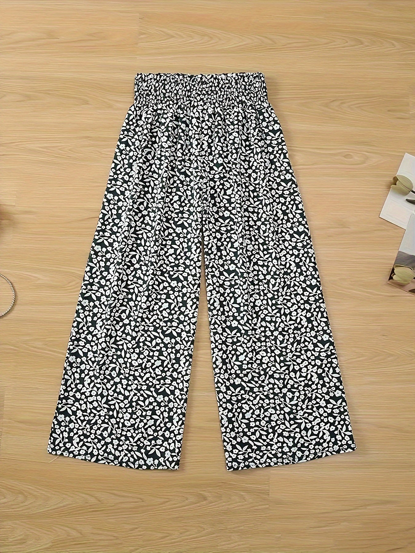 Boho Pants Women's Plus Ditsy Floral Print Ruffle Trim