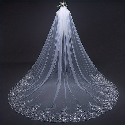 Long Lace Edge Veil Cathedral Style Bridal Hair Accessories