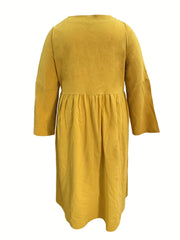 Solid Long Sleeve V Neck Maxi Dress