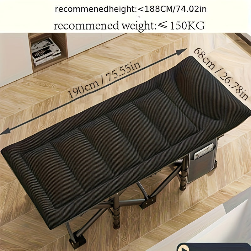 Portable Outdoor Folding Bed with Pocket for Office Nap, Camping, Picnic