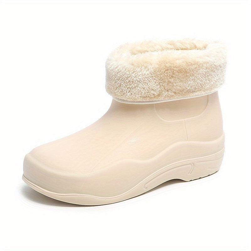 Women's Plush Lined Short Boots Waterproof Slip On Shoes