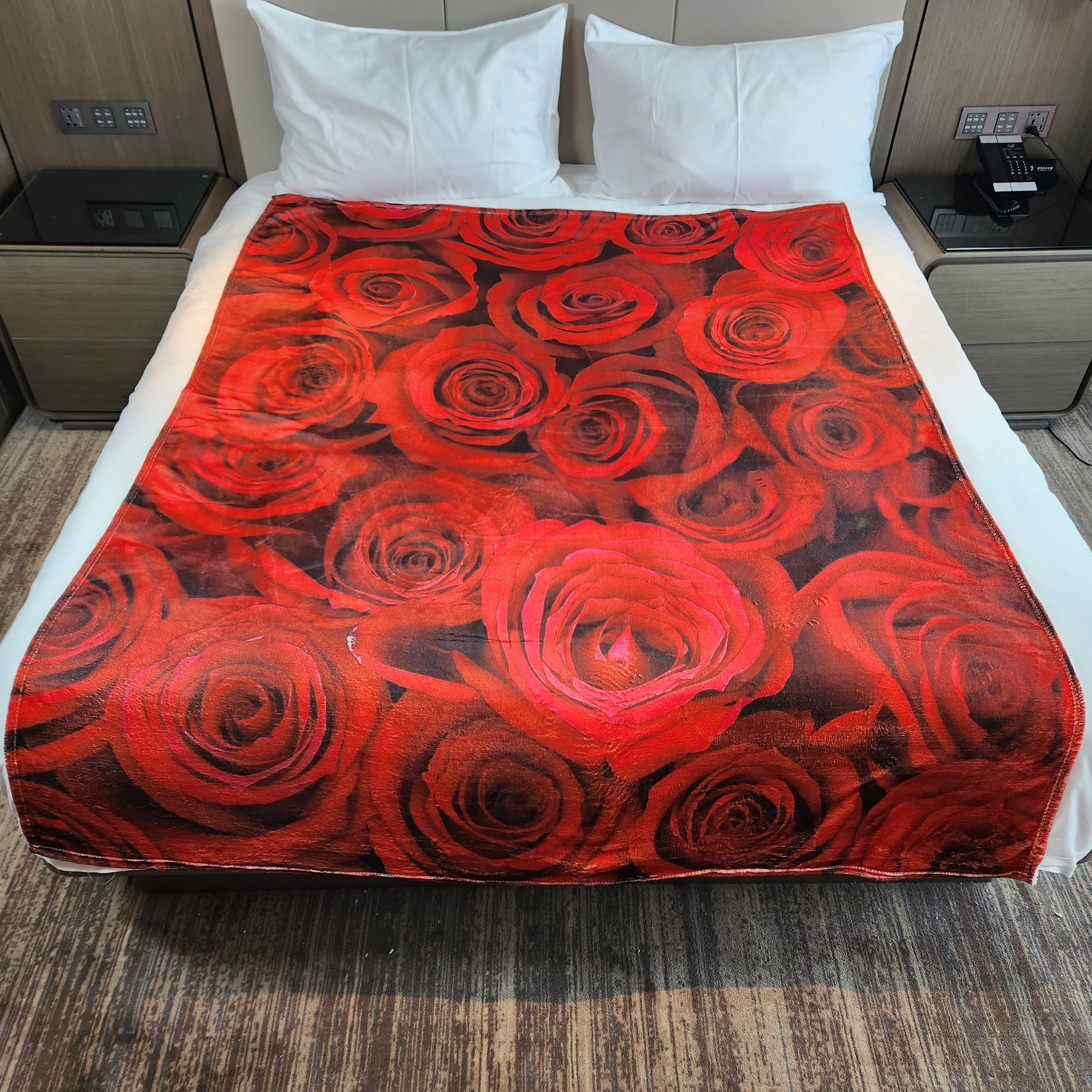 Rose Print Blanket Flannel Warm for Travel Camping Office