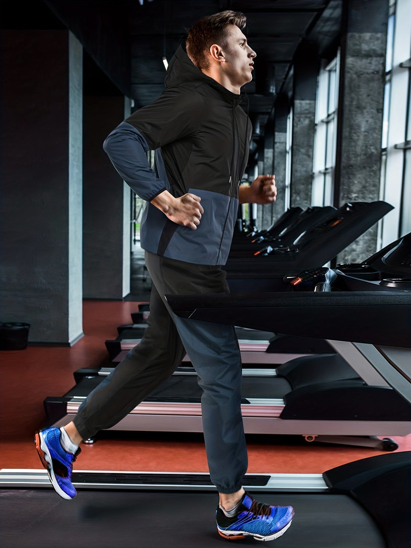 Men's Sauna Sweat Jacket Block Hooded Workout Clothing for Gym