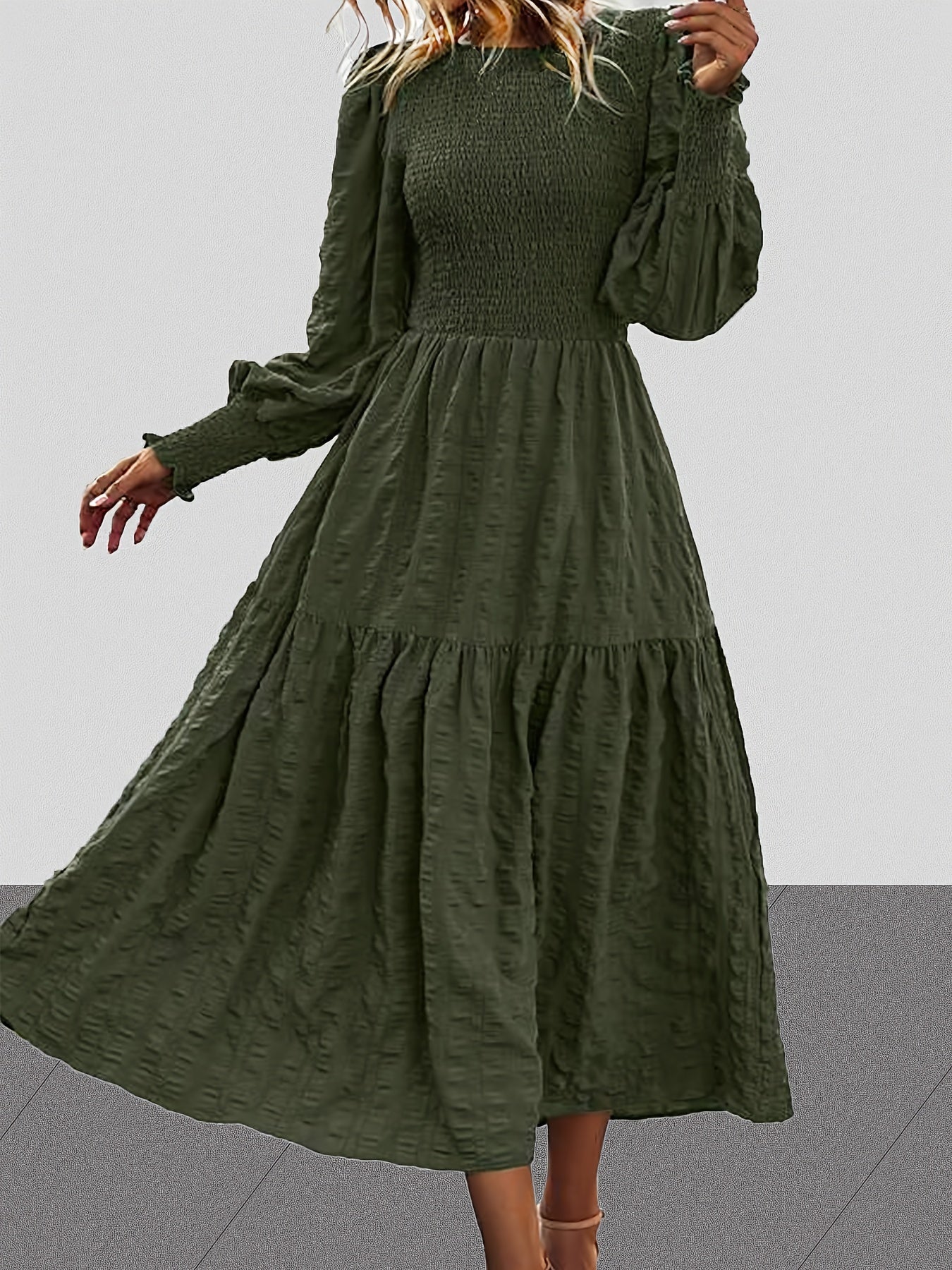  Solid Lantern Sleeve Maxi Dress