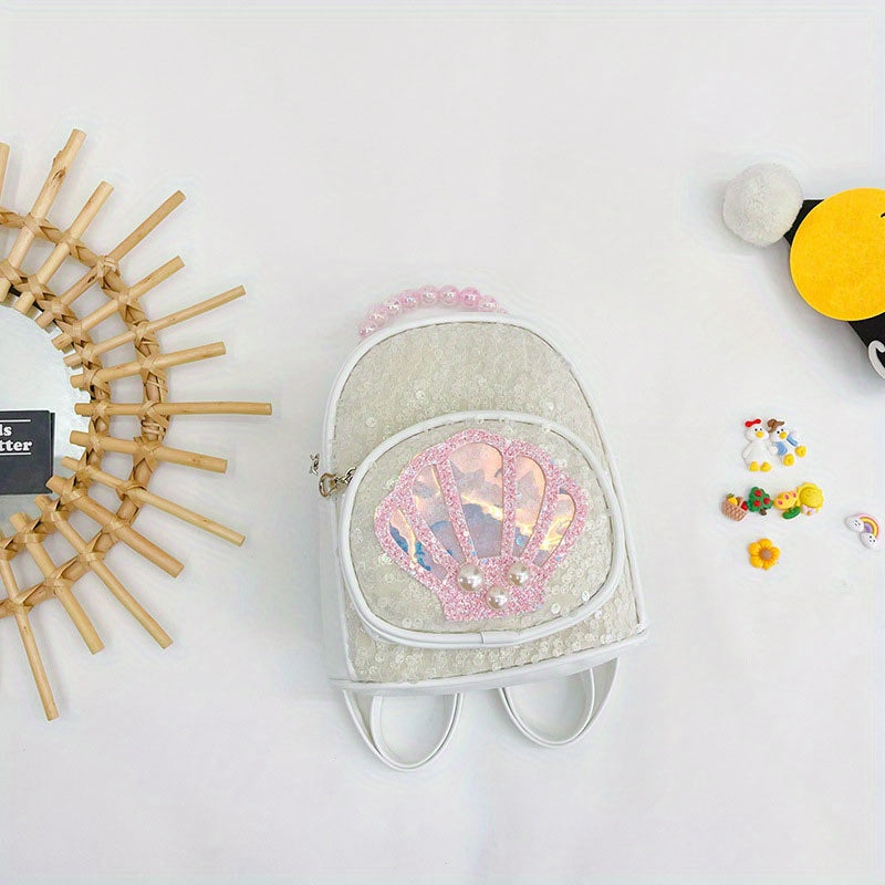 Sequins Backpack for Kids Faux Pearl Handle Bag
