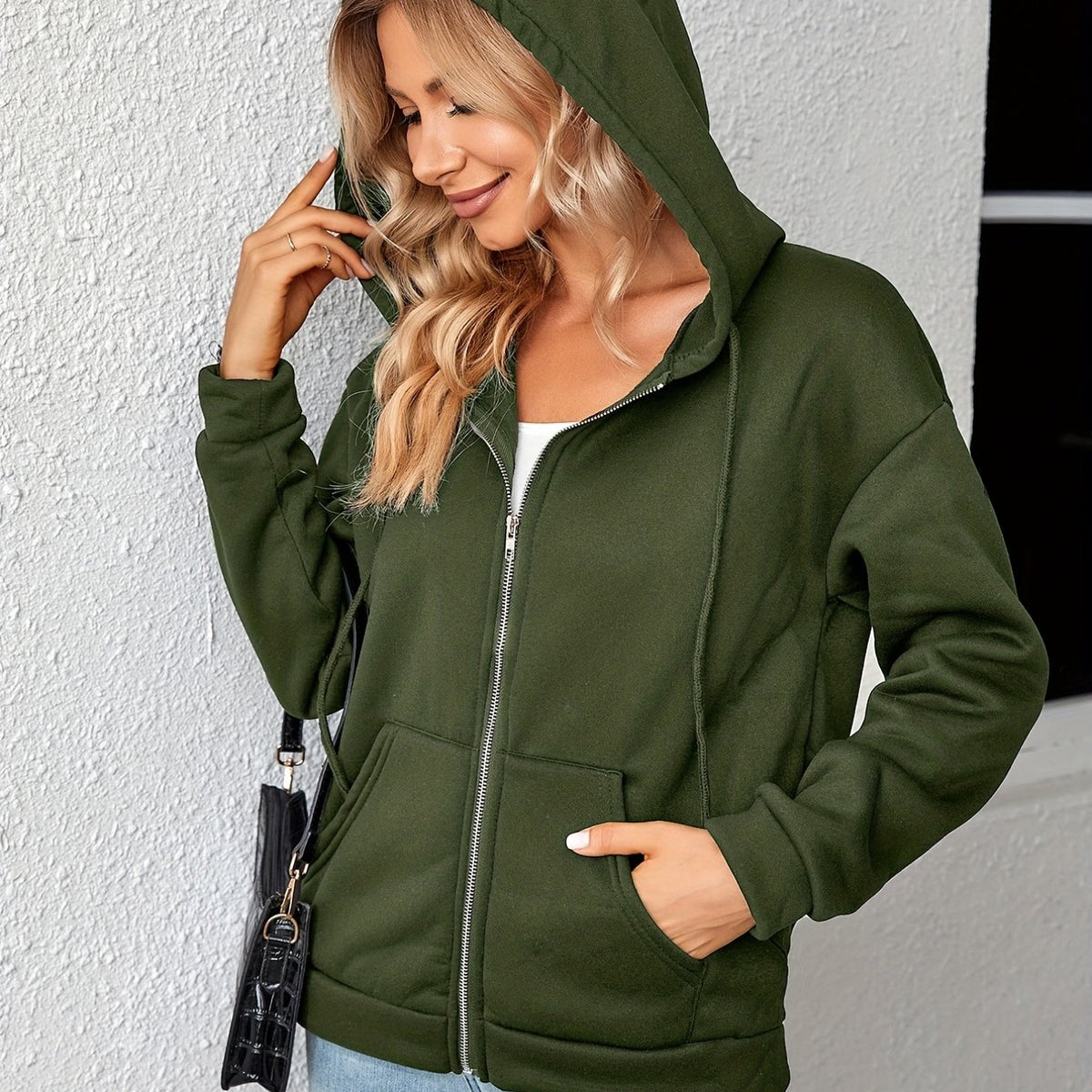 Zip Up Hoodie Kangaroo Pocket Long Sleeve