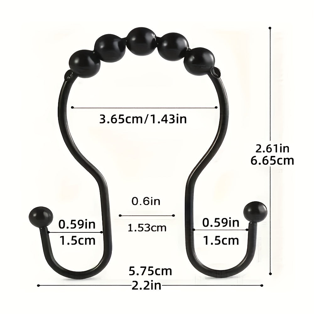 12pcs Double Hook Shower Curtain Ring Rustproof Smooth Glide for Bathroom