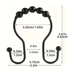 12pcs Double Hook Shower Curtain Ring Rustproof Smooth Glide for Bathroom