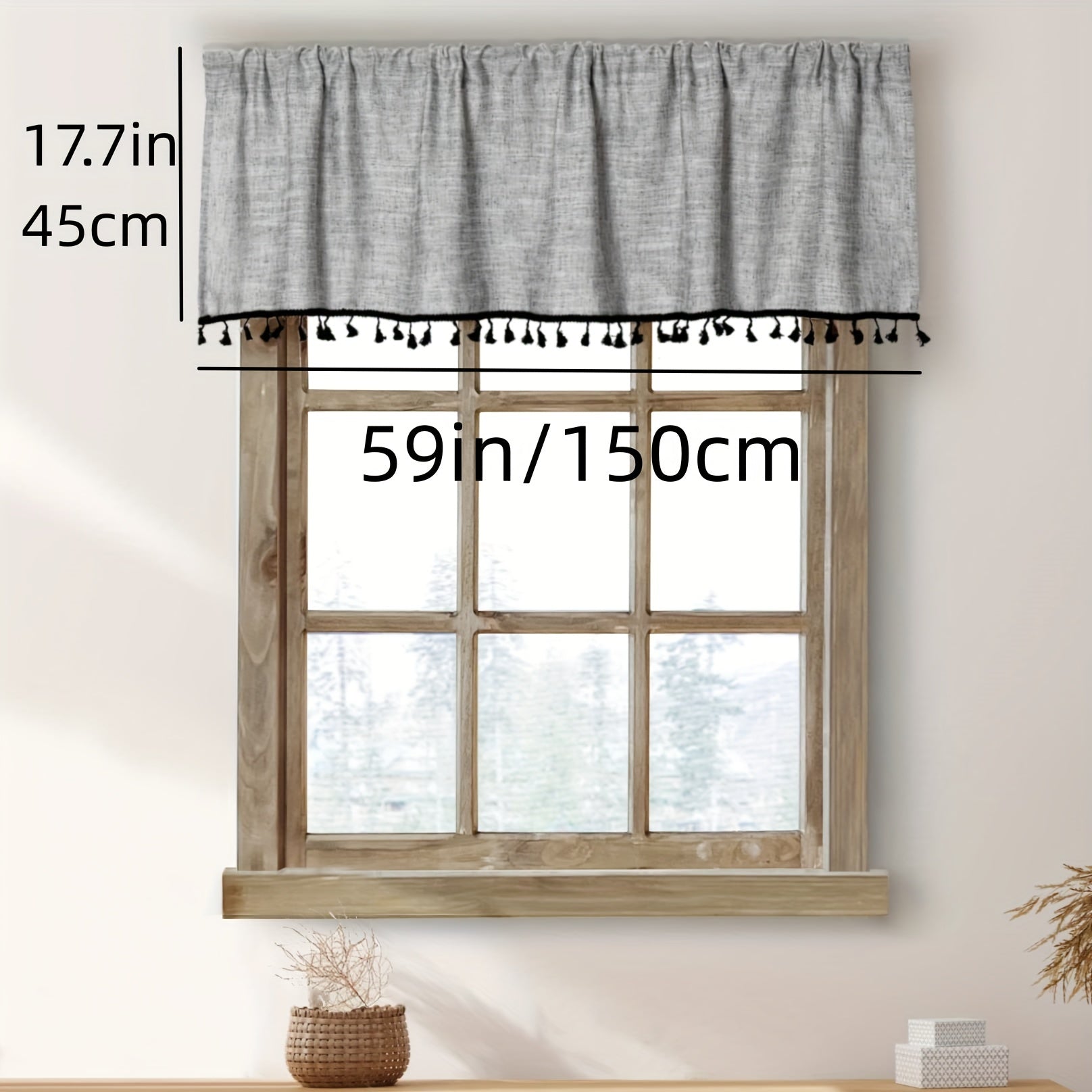 1PC Linen Curtain Head Short Valance Gray Tassel Kitchen Curtain Small Curtain