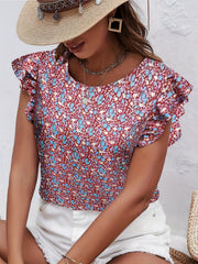  Ditsy Floral Print Ruffle Sleeve Blouse