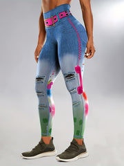 Faux Denim Print Butt Lifting Fitness Gym Leggings
