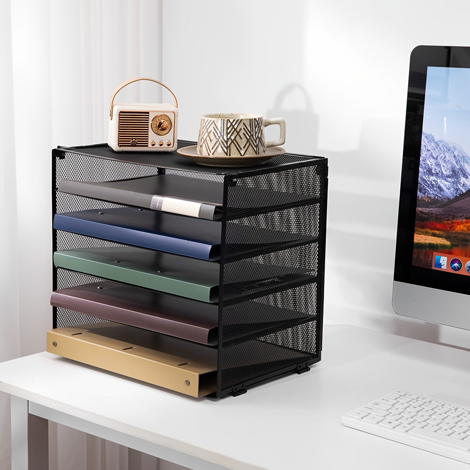 Grid Desktop Document Organizer 5 Tray Paper Organizer For Office And Home