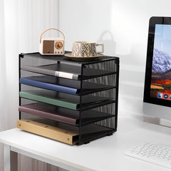 Grid Desktop Document Organizer 5 Tray Paper Organizer For Office And Home