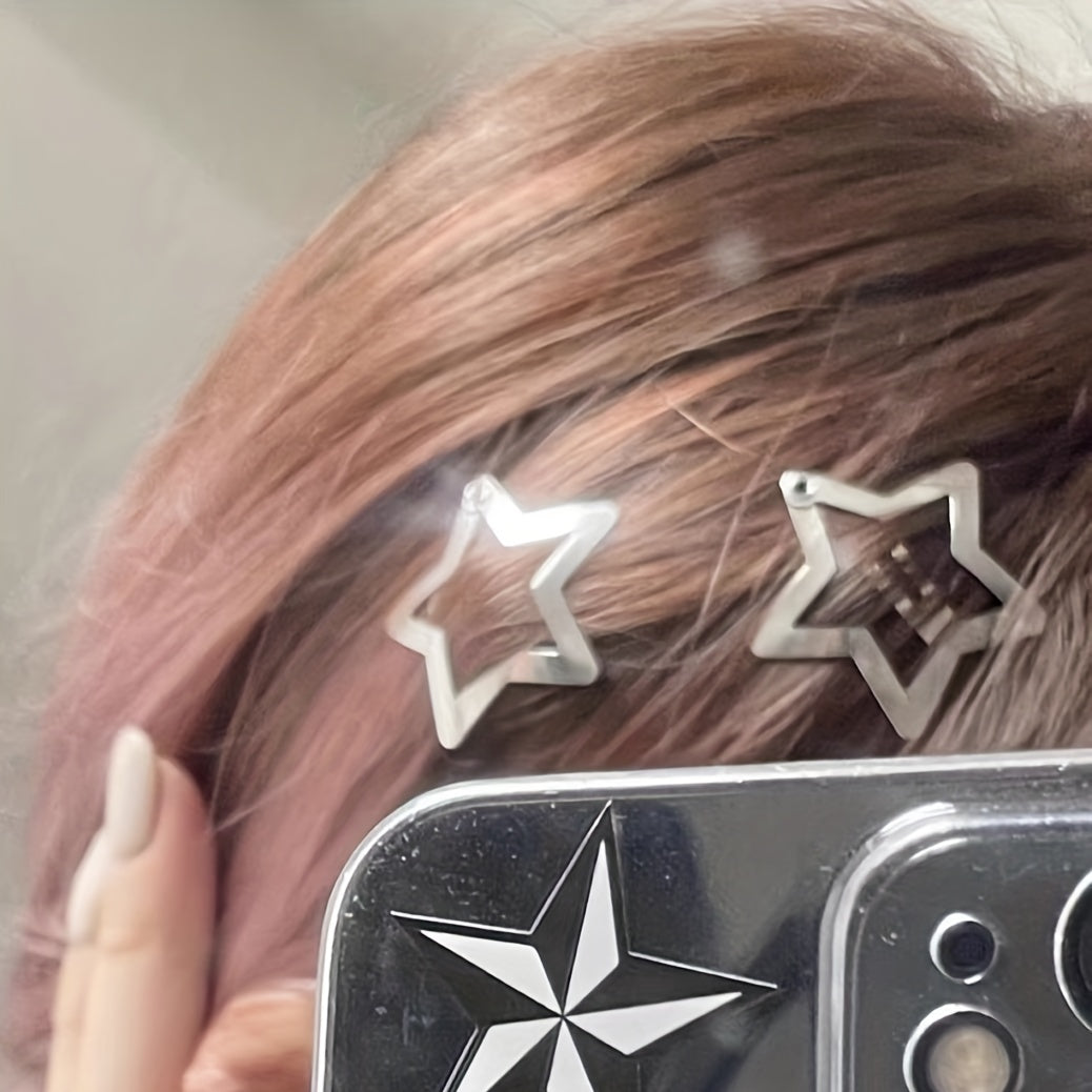 2pcs Star Shape Snap Clip Side Clip Bangs Clip Y2K Hair Accessories