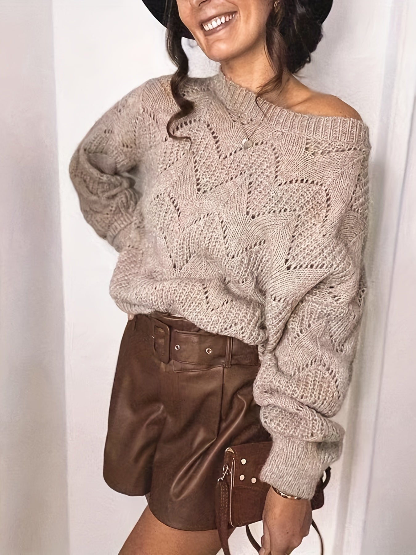  Casual Sweater Women's Solid Hollow Out Long Sleeve