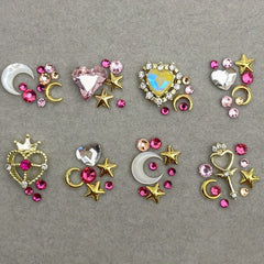 3D Nail Charms Crystal Heart Rhinestones Star Moon Alloy Nail Art Charms