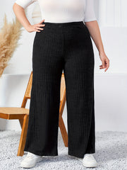  Solid Ribbed High Rise Wide Leg Trousers