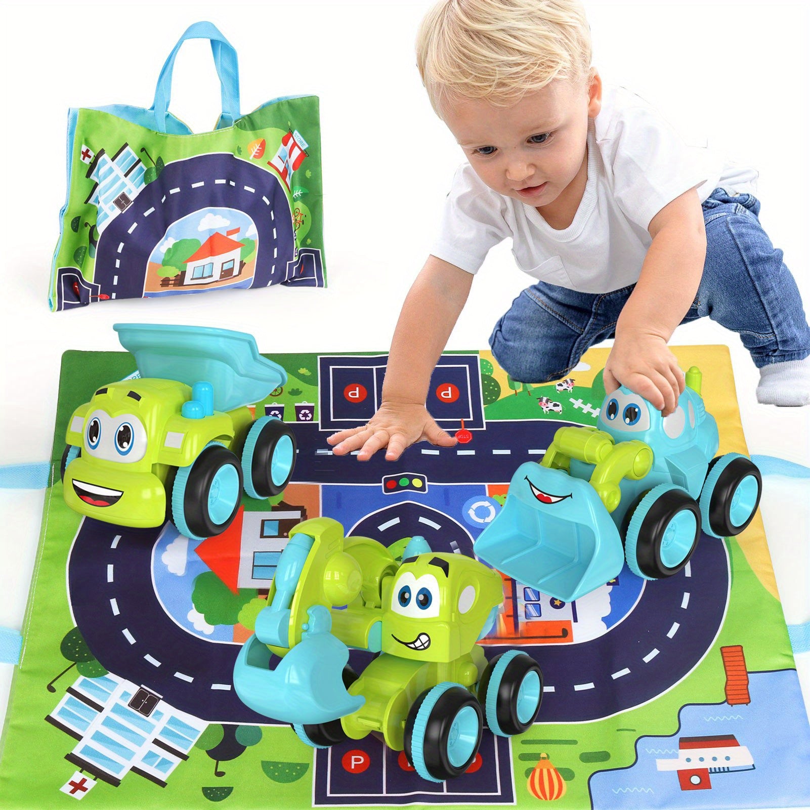 Friction Powered Trucks Playset for Kids, Construction Vehicle Set