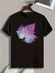 Leaf Pattern Print Men's Comfy Sports T-shirt Graphic Tee