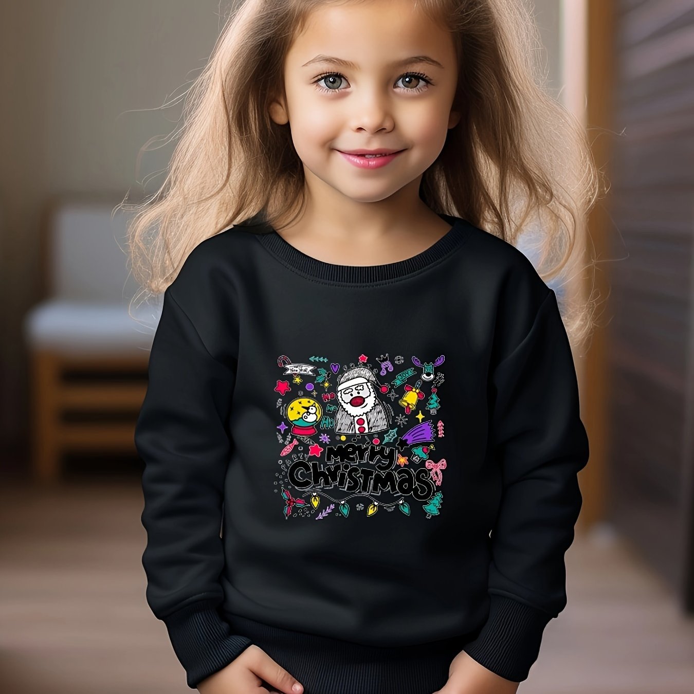 Christmas Cartoon Print Kids Sports Sweatshirt Top