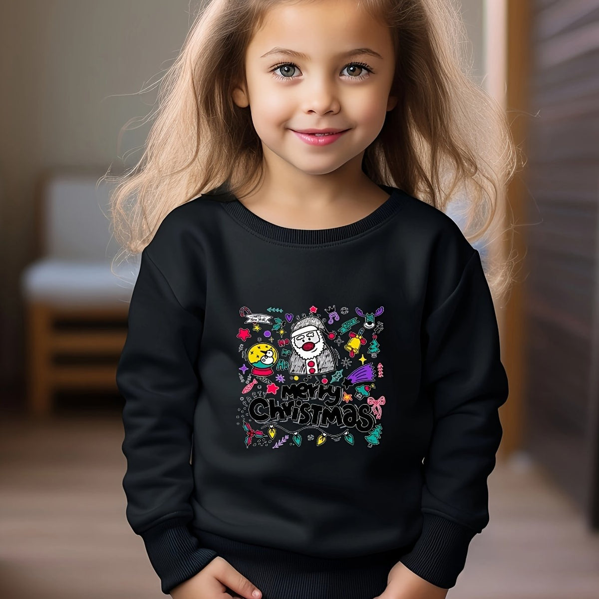 Christmas Cartoon Print Kids Sports Sweatshirt Top