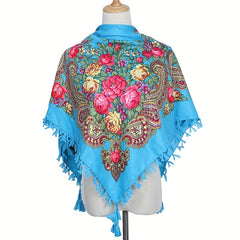 Boho Square Scarf Vintage Flower Print Cape Women's Wrap Scarves