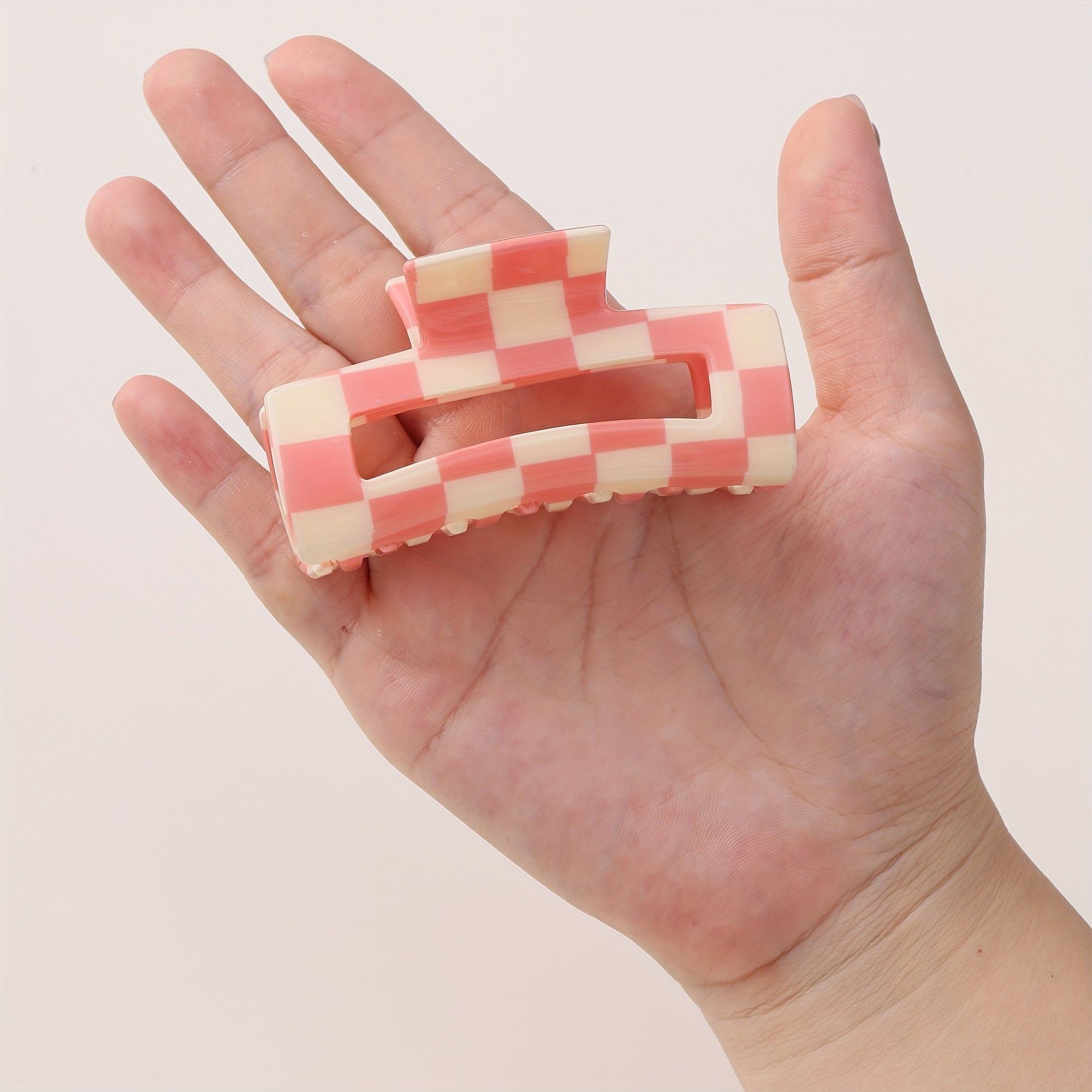 Pink Plaid Hair Clip Retro Square Clip Rectangle Hair Claw