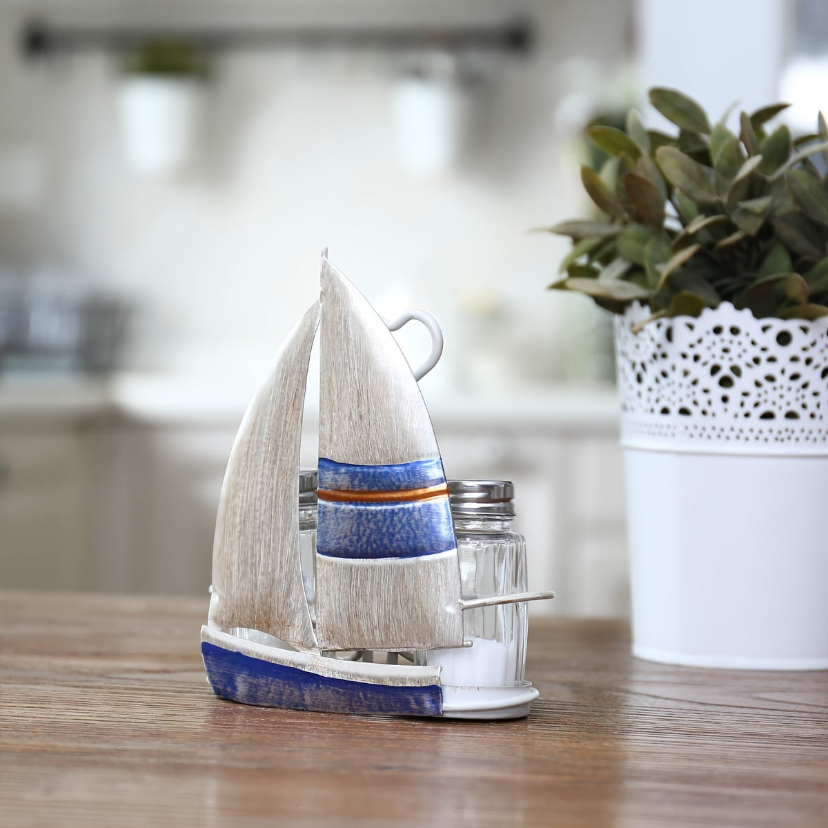 Sailboat Seasoning Bottle Holder & Pepper Bottle Storage Iron Organizer